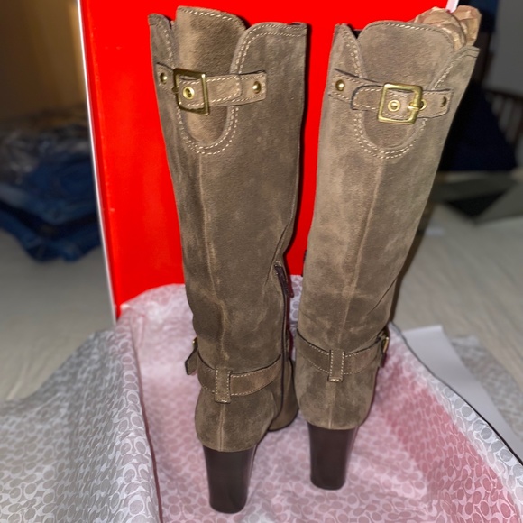 NIB Coach A7284 Suede Robynn Heeled Boots in Flint Goldtone Hardware Sz 9 $528 - Picture 3 of 10